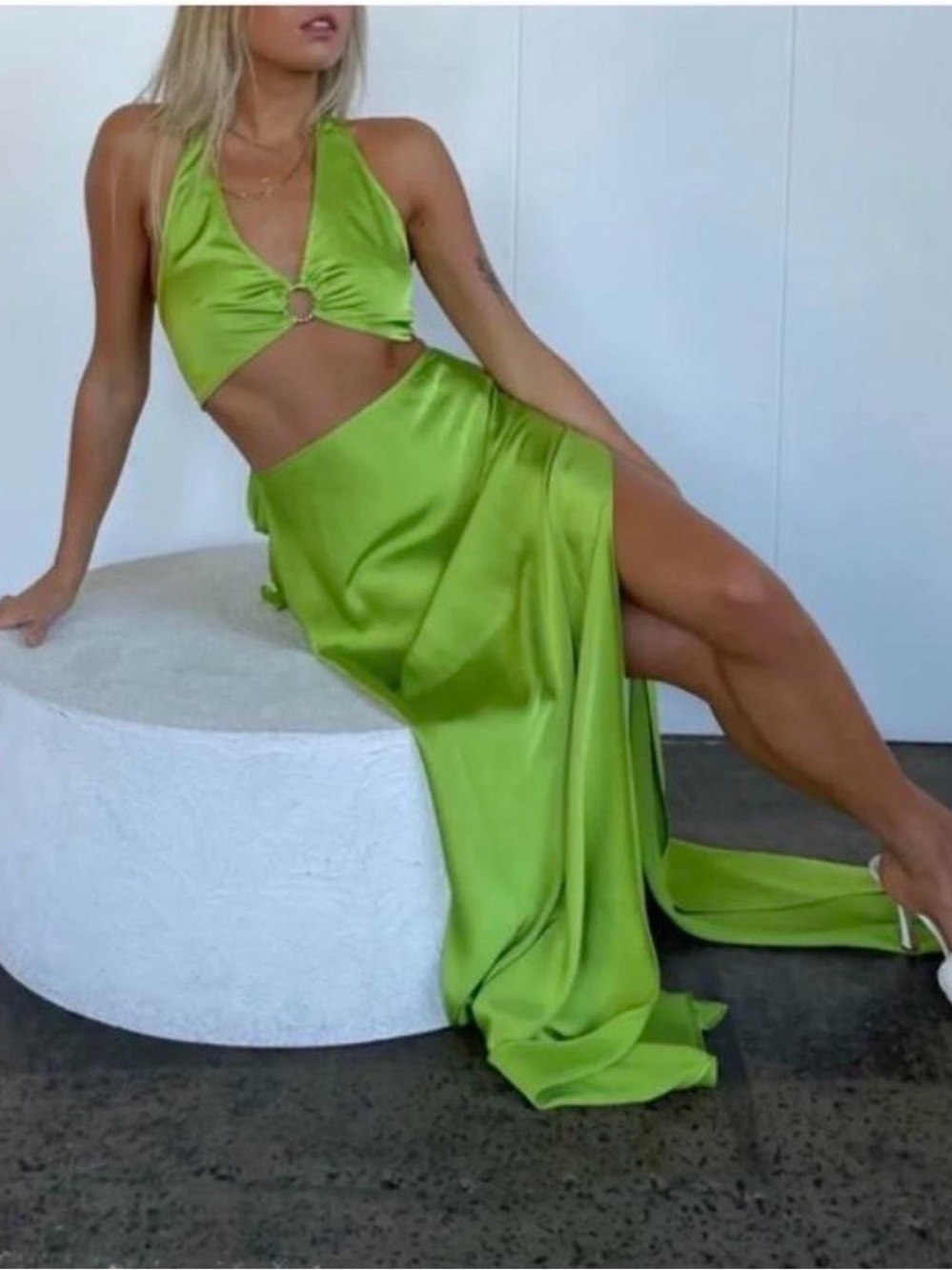 Rat & Boa Portia Lime Green Halter Crop Top & Maxi Skirt Set